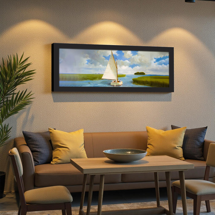 Swamp Area with Sailboat Landscape Wall Art Framed Luxury Paintings for Home Decoration, Living room, Bedroom and Office Decoration (99x38 CM)