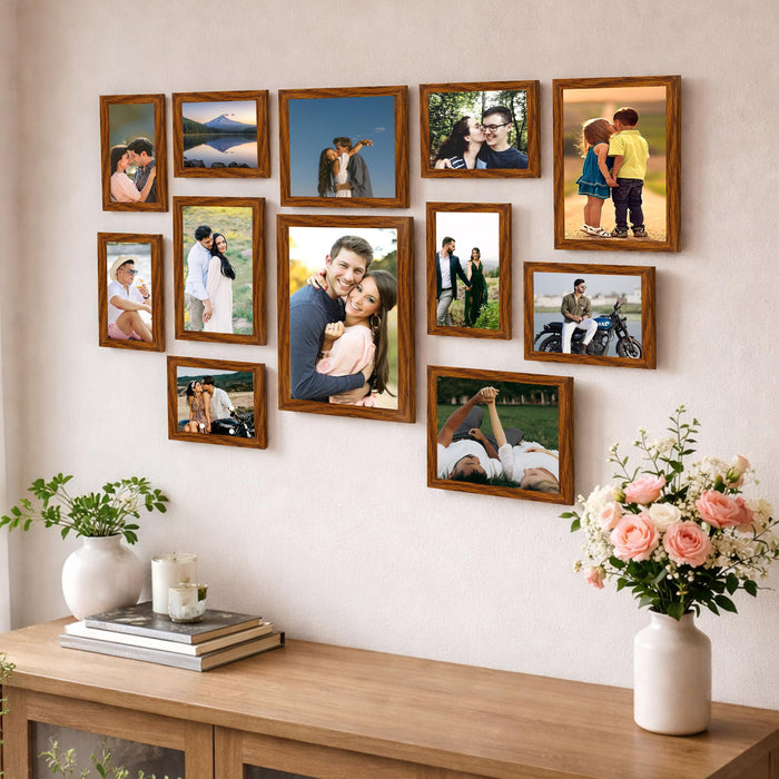 Family Photo Frame Set of 12 for Wall Decor, Wooden Finish Collage Picture Frames for Living Room, Bedroom, Multi-Size Wall Hanging Gallery Frame Set, (7 Set 4x6, 4 Set 6x8, 1 Set 8x10 Inch)