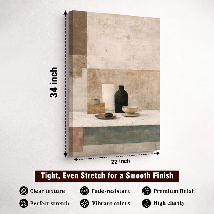 Abstract Boho Stretched Canvas Painting For Living Room | Modern Rustic Vases Stretched Canvas Wall Art For Livingroom Home Decor, Bedroom, Hallway's, Office, Hotel - 56x86 cm