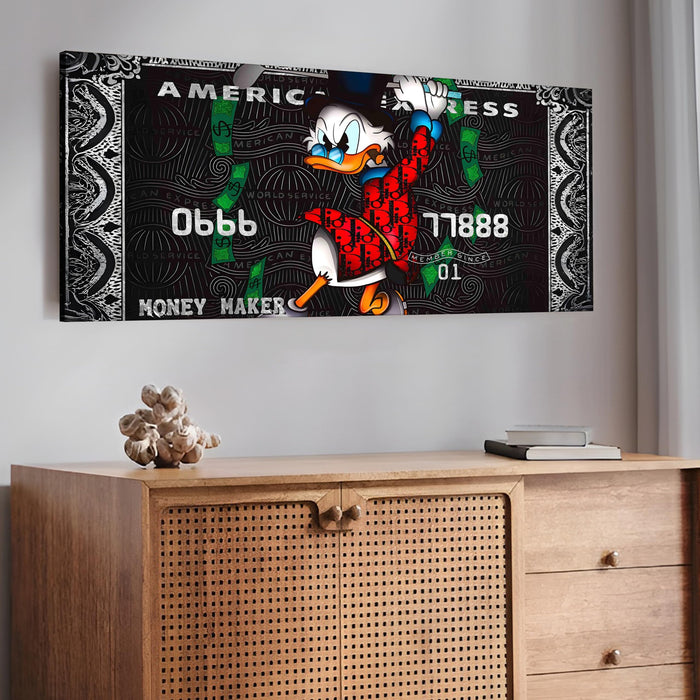 Luxury Money Maker Pop Art Wall Painting | Modern Cartoon Money-Themed Stretched Canvas Artwork for Office & Living Room Décor, 22x46 Inch