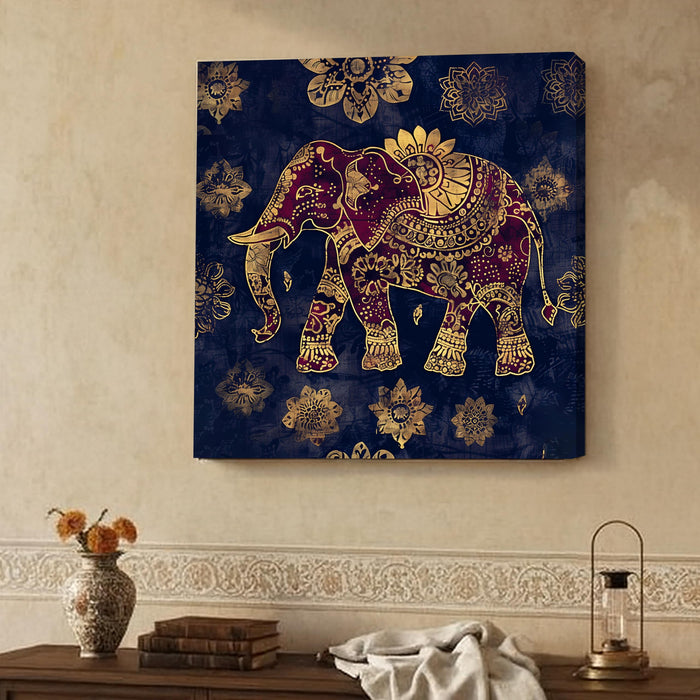 Stretched Canvas Traditional Madhubani Elephant Painting for Wall Decoration 22x22 Inch
