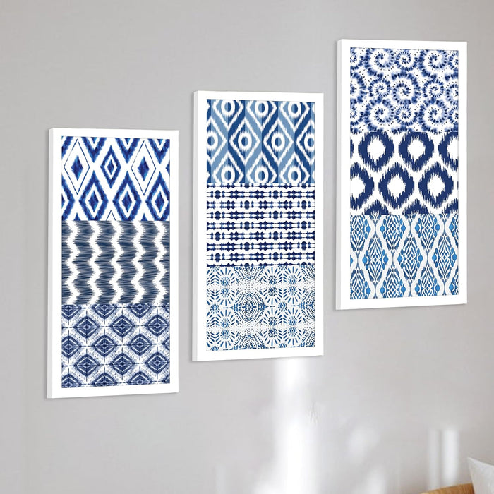 Art Street Framed Wall Art Painting, Modern Geometric Pattern Inspired by Ikat (Set of 3, 8x18 Inch Each)