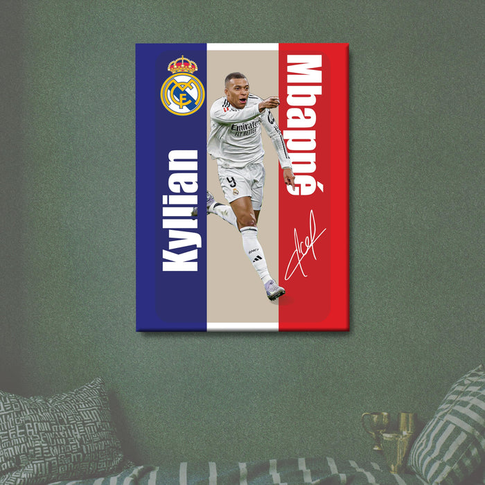 Kylian Mbappé Wall Art Canvas Painting Poster – Real Madrid CF Superstar Football Wall Decor for Football Fans, For Living Room, Bedroom, and Home & Office Décor, 16 x 22 Inch