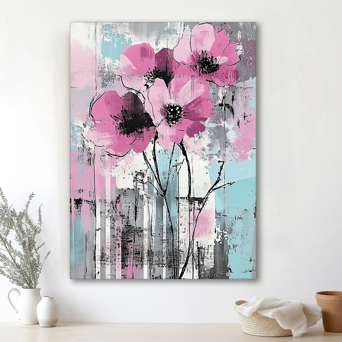 Abstract Floral Art in Multicolor | Digital Painting On Canvas Stretched on Wood (16x22 Inch)
