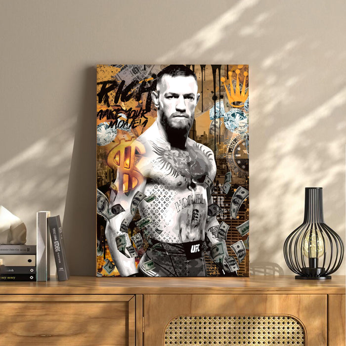 PAINTINGMANTRA Power Fighter Pop Art Stretched Canvas Painting Print | Strength & Money Motivation Wall Art | Modern Gym, Office & Home Wall Décor, 41x56 cm