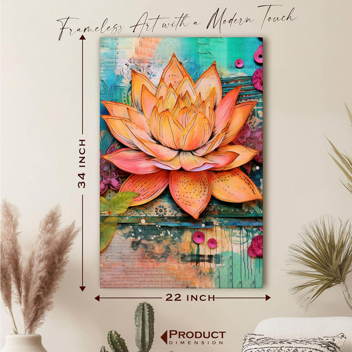 Abstract Multicolor Digital Art of Lotus Flower Stretched Canvas Painting with Frame – Wall Art – Framed Canvas Wall Décor (23x35 Inch)
