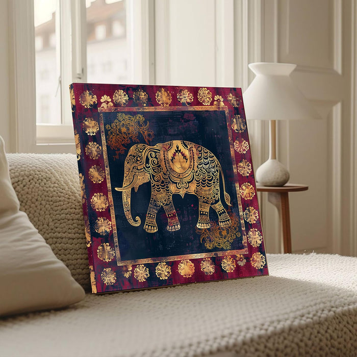 Stretched Canvas Traditional Indian Elephant Artwork Textured Painting for Wall 22x22 Inch