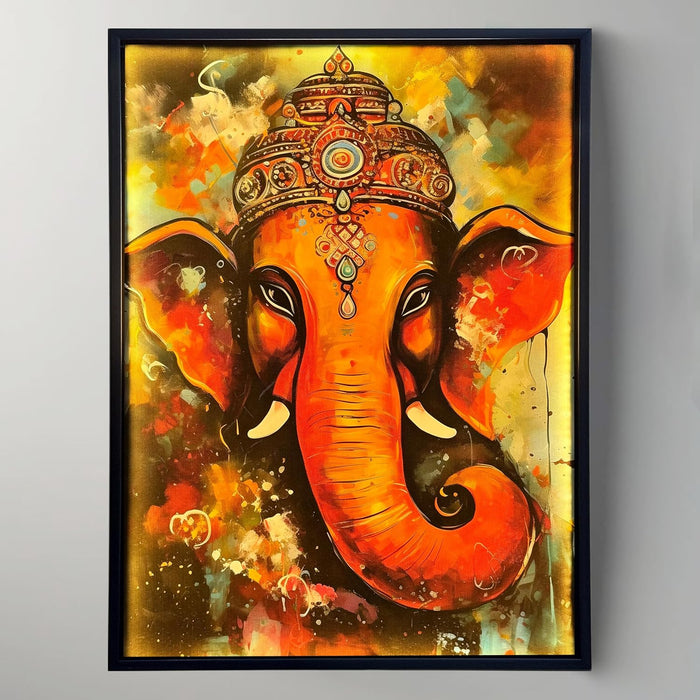 Framed Canvas Art Print with LED Light Decorative Wall Decor Canvas Wall Painting Ganesha Abstract Art 43x58 cm