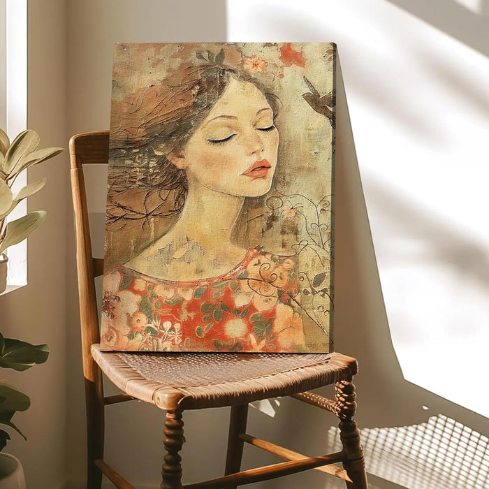 Abstract Dreamlike Art of Women and Nature in Orange, Red, and Brown | Digital Painting On Canvas Stretched on Wood (16x22 Inch)