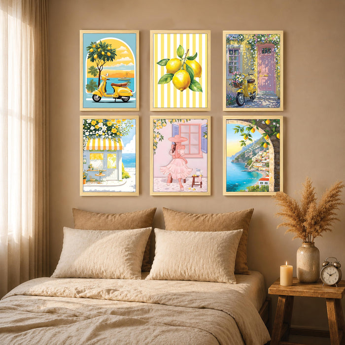 Wall scenery painting for wall decoration, Amalfi coast Summer Vibes Sea wall scenery for living room, Wall Art for Bedroom, Office & Home Decor (Set of 6, 13x9 inch)