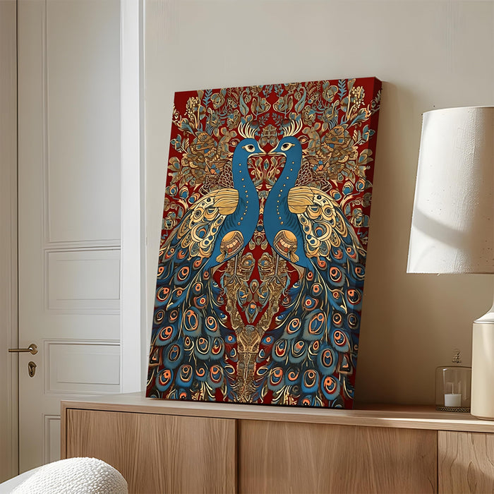 Two Peacock Painting for Wall Vastu | Stretched Canvas Flower Wall Painting for Living Room, Bedroom, Home and Office Wall Décor (41x56 cm)