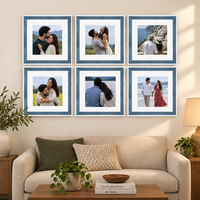 Art Street Luxury Photo Frame for living room, Modern Step Design Photo Frames for Photograph, Art Work, Kids Room Set of 6 (12x12 Inch, Blue)