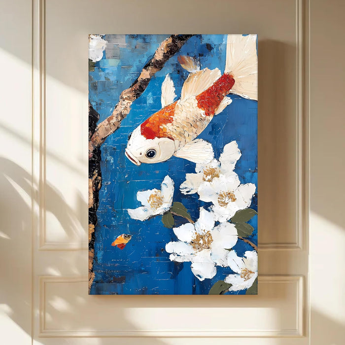 Abstract Stretched Canvas Multicolor Wall Art Painting Koi Fish Vastu Feng Shui Digital Painting ‰ÛÒ 22x34 Inch