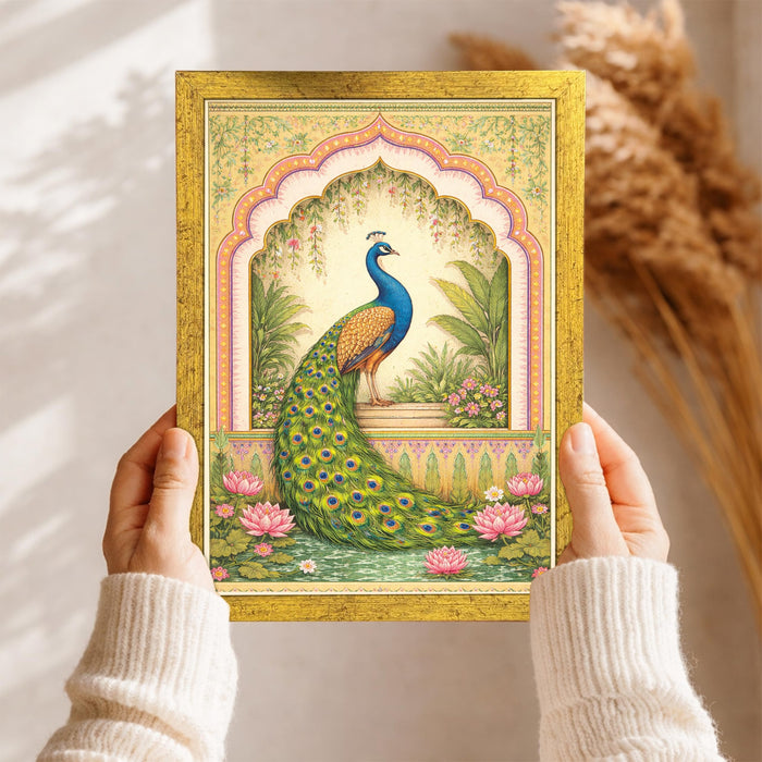 Mughal Garden Painting With Frame for living room, royal Indian Miniature Framed Wall Art Painting for Home Decor Set of 6, Size 9.5 by 12.5 Inch