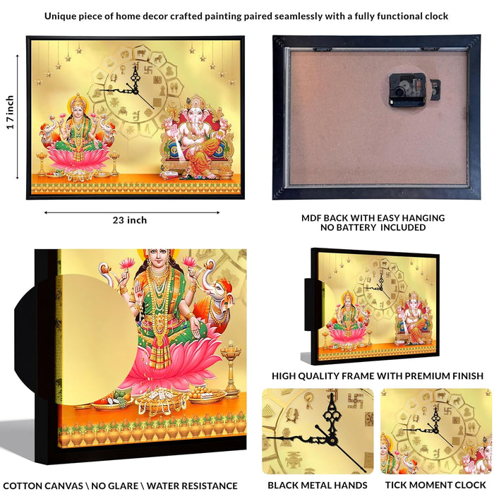 Hindu Religious Portrait Abstract Divine Multicolor Framed Canvas wall art With Clock | Painting with clock. 43x58 cm