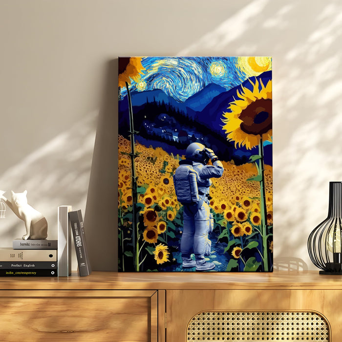 Art Street Stretched Canvas Painting Space Astronaut Floral Starry Night Graffiti Wall Art for Home Decor, Living Room, Office.