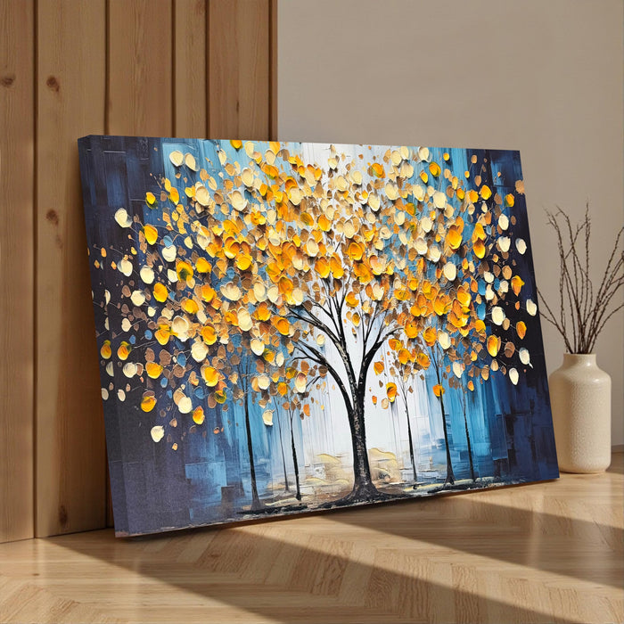 PAINTINGMANTRA Abstract Tree Stretched Canvas Wall Art Tree of Life 3D Textured Painting Blue Yellow Canvas Painting for Living Room Abstract Paintings Bedroom Office Hand Painted Wall Décor 61x91 cm