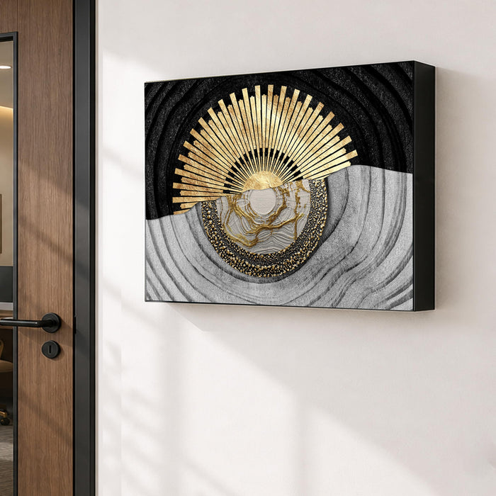 Electric MCB Box Cover Frame With Hydraulic Decorative Painting Gold Textured Sun Painting Electrical Panel box Cover, Switch Box Frame Will Fit Max 10x14 inch Switch Board, Outer Size 13X17 Inch