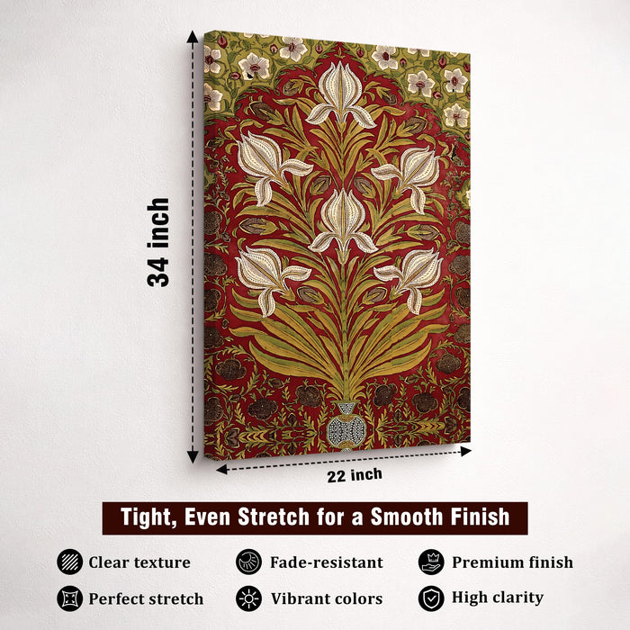 Royal Mughal Floral Stretched Canvas Painting For Living Room | Madhubani Buta Flower Stretched Canvas Wall Art For Livingroom Home Decor, Bedroom, Hallway's, Office, Hotel - 56x86 cm