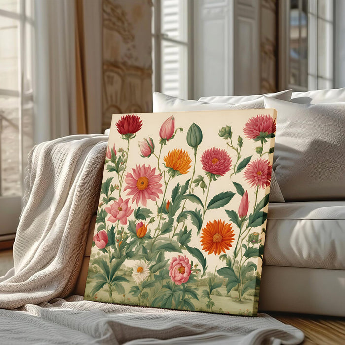 Sunflower Rose Flowers Illustrator, Floral Large Decorative Canvas Modern Art Paintings.