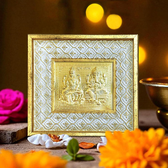 Gold Plated Lakshmi and Ganesh Photo Frame, Silver and Gold God Photo Frames (6x5 inch)