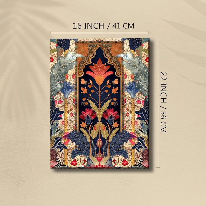 Portrait Stretched Canvas Mughal Floral Madhubani Wall Art Print Décor Printed on Canvas Stretched on Wood 41x56 cm