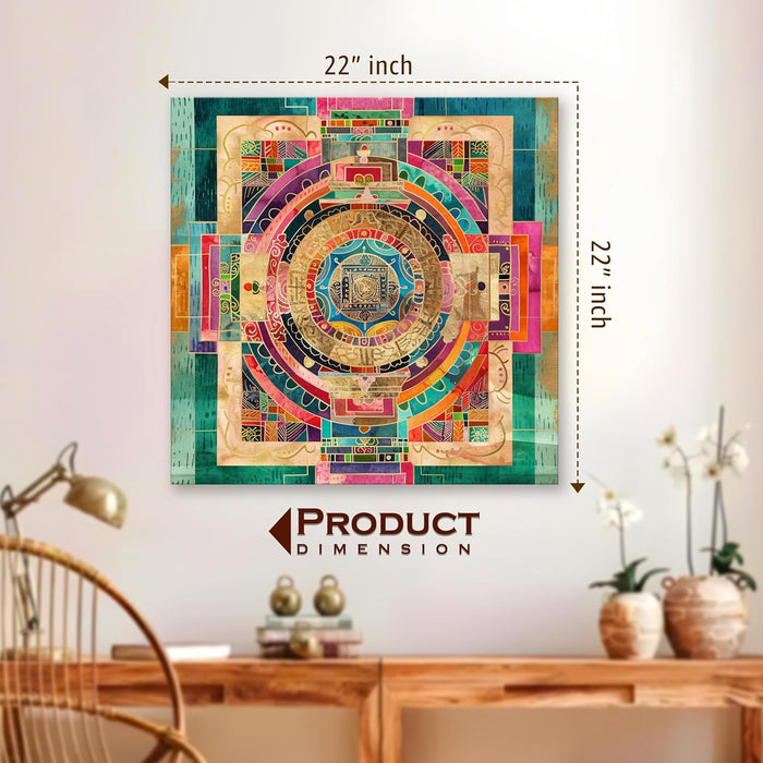 Abstract Canvas Painting Wall Art – Multicolor Yantra Design Abstract Canvas Wall Décor.