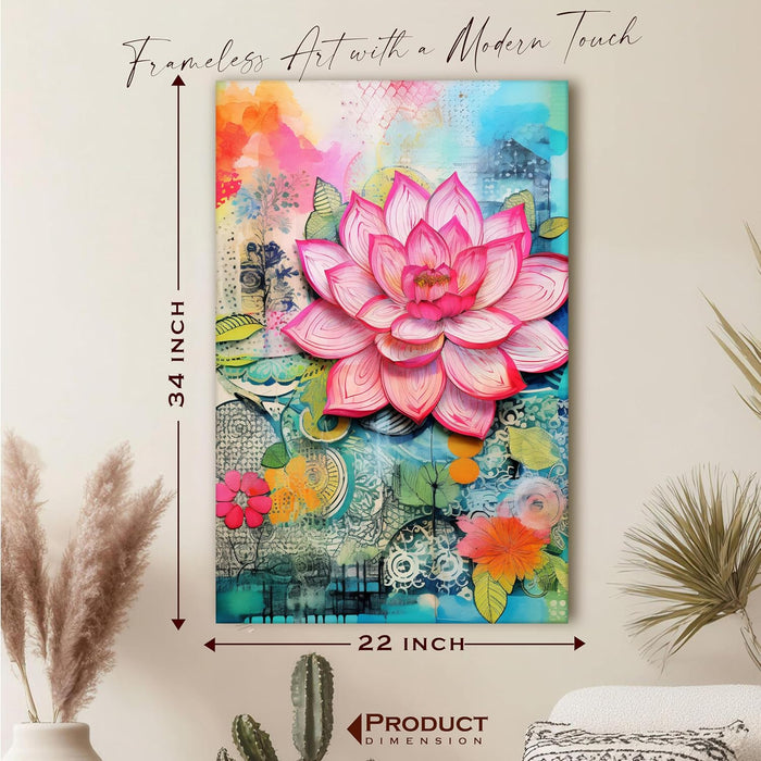 Abstract Stretched Canvas Multicolor Wall Art Painting Lotus Digital Painting‰ÛÒ 22x34 Inch