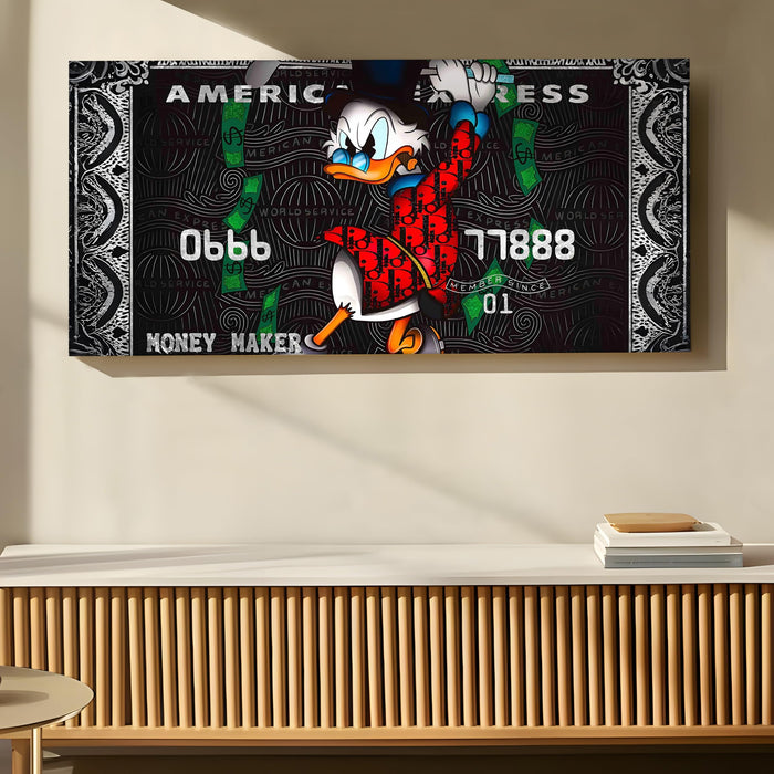 Luxury Money Maker Pop Art Wall Painting | Modern Cartoon Money-Themed Stretched Canvas Artwork for Office & Living Room Décor, 22x46 Inch