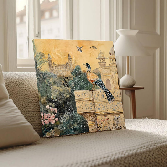 Stretched Canvas Abstract Indian Mughal Artwork Textured Painting for Wall Decor 22x22 Inch