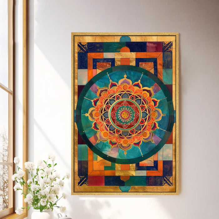 Abstract Multicolor Geometric Mandala Painting with Frame, Framed Canvas Paintings Stretched Canvas Wall Art 22x34 Inch