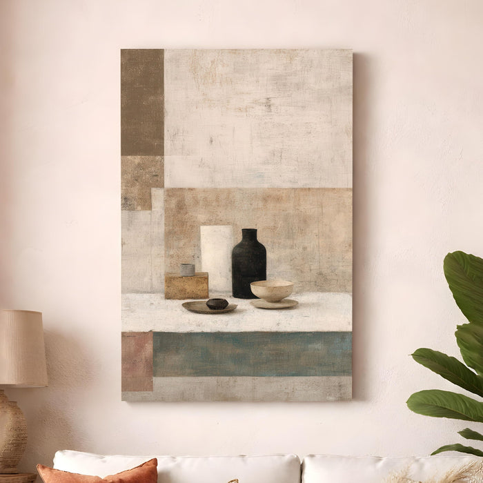 Abstract Boho Stretched Canvas Painting For Living Room | Modern Rustic Vases Stretched Canvas Wall Art For Livingroom Home Decor, Bedroom, Hallway's, Office, Hotel - 56x86 cm