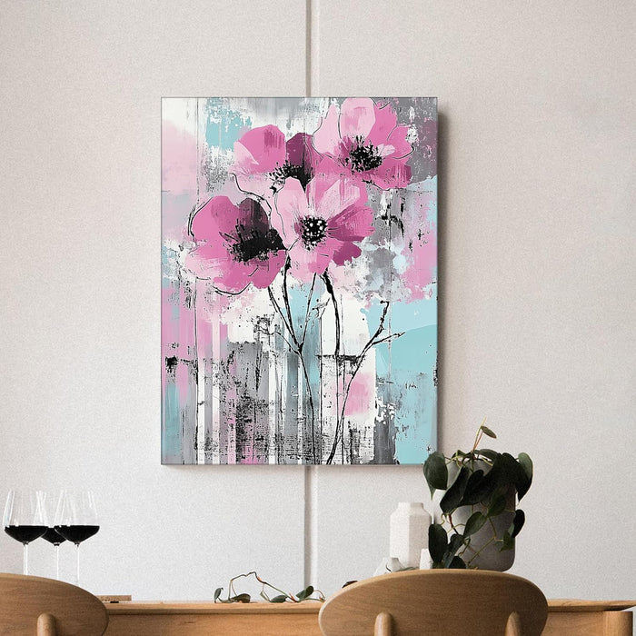 Abstract Floral Art in Multicolor | Digital Painting On Canvas Stretched on Wood (16x22 Inch)