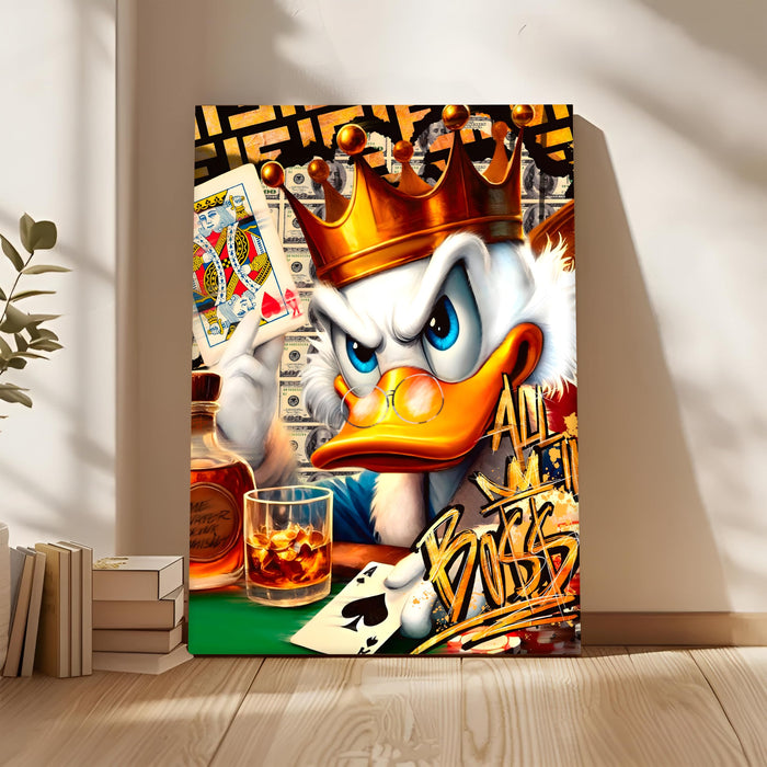 Luxury Pop Art Duck King Wall Painting | Casino Royal Graffiti Art Stretched Canvas Print | Modern Money, Poker & Crown Theme Wall Décor, 56x86 cm