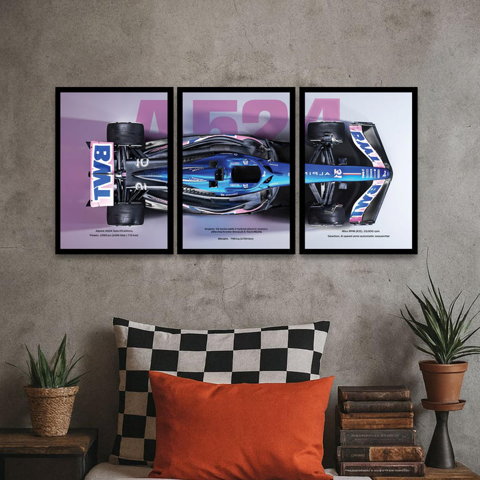 Framed Racing Motorsports Painting for Men | Modern Race Car Wall Art Painting for Bedroom, Living Room, Office and Home Wall Decoration (Set of 3, 33x45 cm)