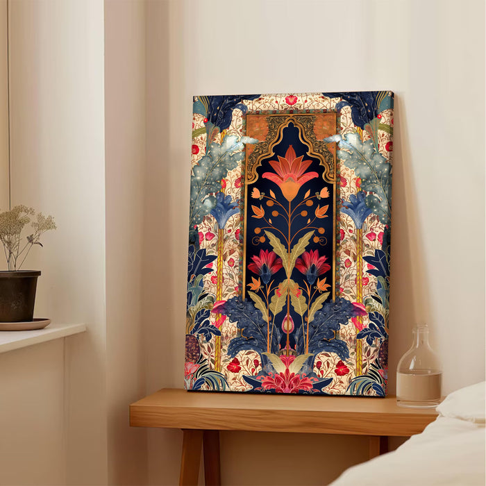 Portrait Stretched Canvas Mughal Floral Madhubani Wall Art Print Décor Printed on Canvas Stretched on Wood 41x56 cm