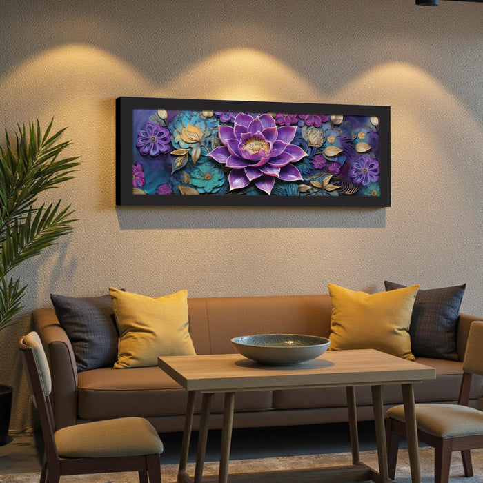 Blue Lotus Flower Vastu Wall Art Framed Luxury Paintings for Home Decoration, Living room, Bedroom and Office Decoration (99x38 CM)
