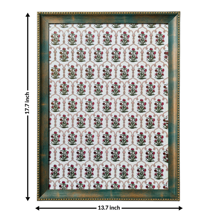 Pack of 2 Indian Pichwai Madhubani Green Framed Art-Print Wall Art Set Antique Nature Traditional Wall Décor Glitter Gold Foil Art Prints For Living Room, Bedroom, Office 35x45 cm