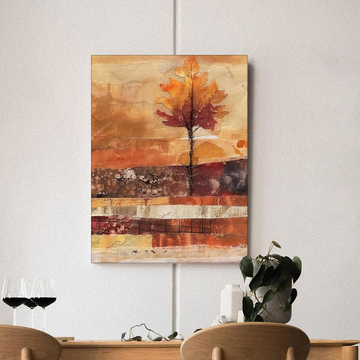 Abstract Artwork of a Leaf as Tree in Orange, Brown, and Beige | Digital Painting On Canvas Stretched on Wood (16x22 Inch)