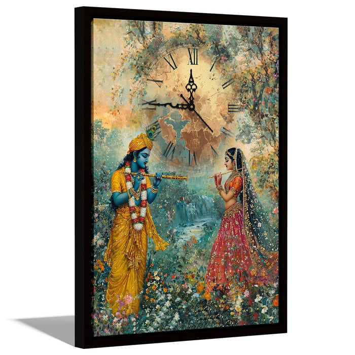 Hindu Religious Portrait Abstract Divine Multicolor Framed Canvas wall art With Clock | Painting with clock. 43x58 cm