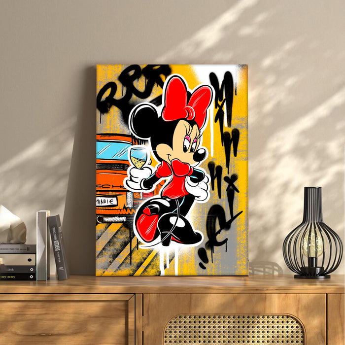 Cartoon Girl Graffiti Stretched Canvas Painting Print | Pop Art Street Style Wall Décor | Modern Abstract Canvas for Home & Office, 41x56 cm