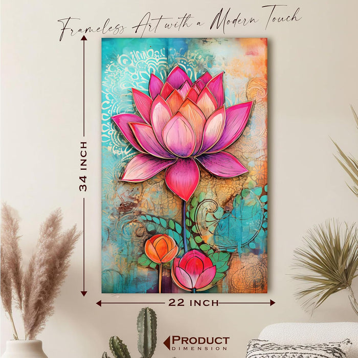 Abstract Stretched Canvas Multicolor Wall Art Painting Lotus Digital Painting ‰ÛÒ 22x34 Inch