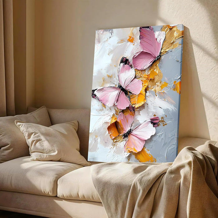Portrait Abstract Canvas Wall Art painting Flower and Flying Butterfly Multicolor | Digital Painting on Canvas Stretched on Wood (22x34 Inch)
