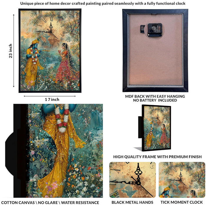 Hindu Religious Portrait Abstract Divine Multicolor Framed Canvas wall art With Clock | Painting with clock. 43x58 cm