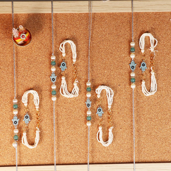 Rakhi Set for Brother and Bhabhi Premium Hand shape Rakhi with Roli and Chawal for Raksha Bandhan (Set of 3)