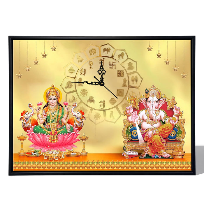 Hindu Religious Portrait Abstract Divine Multicolor Framed Canvas wall art With Clock | Painting with clock. 43x58 cm