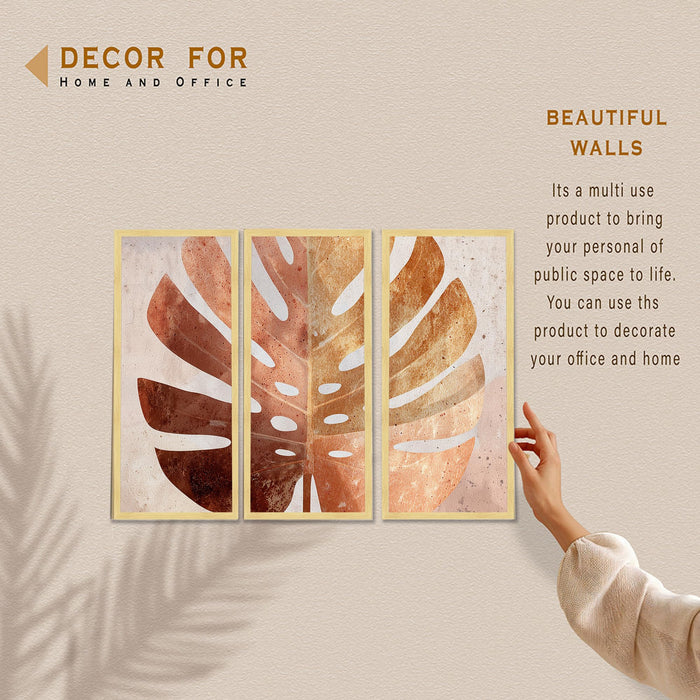Abstract Botanical Framed Wall Art Set of 3 | Modern Boho Leaf & Landscape Prints | Engineered Wood Frame Wall Décor for Living Room, Bedroom & Office, 8.9x18.9 Inch