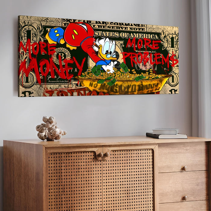 Luxury Money Graffiti Stretched Canvas Wall Art | Bold Pop Art Dollar Theme Modern Wall Painting for Living Room, Office & Studio Décor, 22x46 Inch
