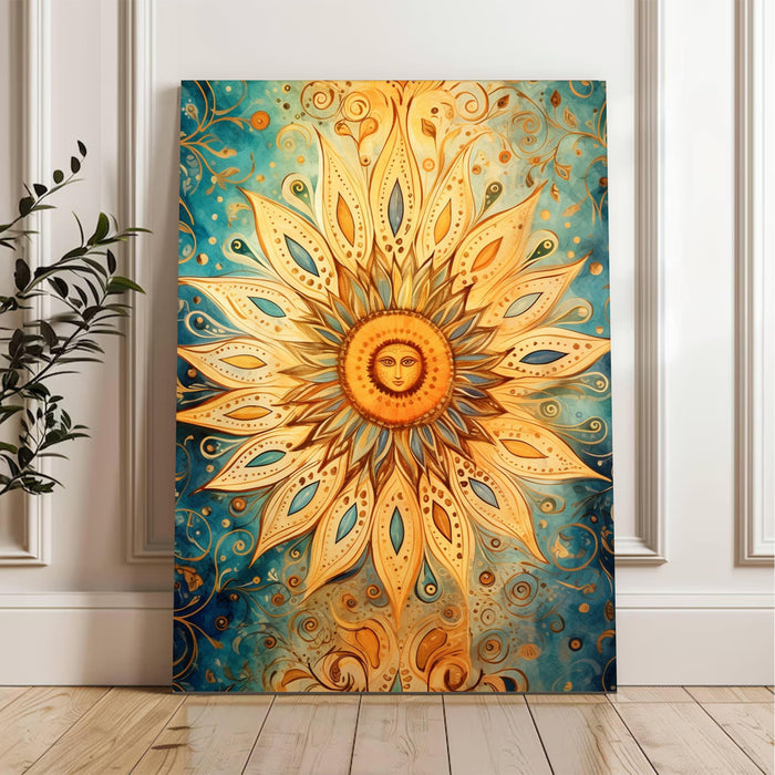 Flower Pattern Sun Wall Painting | Stretched Canvas Flower Wall Painting for Living Room, Bedroom, Home and Office Wall Décor (41x56 cm)