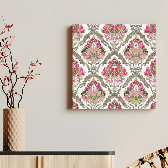 Mughal Miniature Flower Painting for Wall Decoration | Flower Canvas Wall Painting for Living Room, Bedroom, Home and Office Wall Decor (41x41 Cm)
